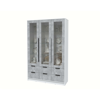 Шкаф с витриной КТ-ШВ3 (Белый ЛДСП/ Бетон ЛДСП) Ш1360 В2128 Г451