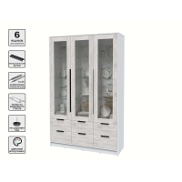 Шкаф с витриной КТ-ШВ3 (Белый ЛДСП/ Дуб белый ЛДСП) Ш1360 В2128 Г451