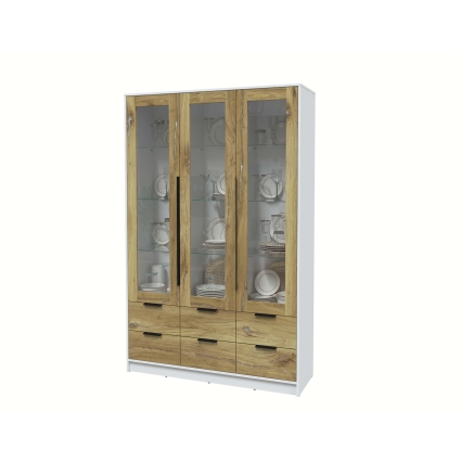 Шкаф с витриной КТ-ШВ3 (Белый ЛДСП/ Дуб нокс ЛДСП) Ш1360 В2128 Г451