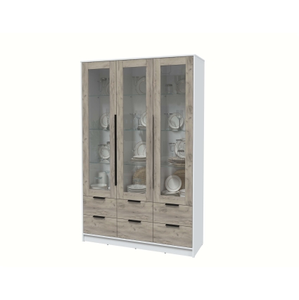 Шкаф с витриной КТ-ШВ3 (Белый ЛДСП/ Дуб серый ЛДСП) Ш1360 В2128 Г451