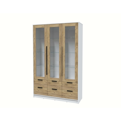 Шкаф с витриной КТ-ШВ3 (Белый ЛДСП/ Дуб золотой ЛДСП) Ш1360 В2128 Г451
