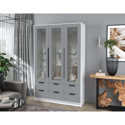 Шкаф с витриной КТ-ШВ3 (Белый ЛДСП/ Серебро ЛДСП) Ш1360 В2128 Г451