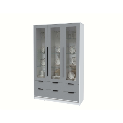 Шкаф с витриной КТ-ШВ3 (Белый ЛДСП/ Серебро ЛДСП) Ш1360 В2128 Г451