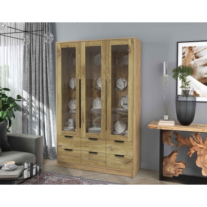 Шкаф с витриной КТ-ШВ3 (Дуб золотой ЛДСП/ Дуб нокс ЛДСП) Ш1360 В2128 Г451