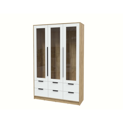 Шкаф с витриной КТ-ШВ3 (Дуб золотой ЛДСП/ Белый платинум ЛДСП) Ш1360 В2128 Г451