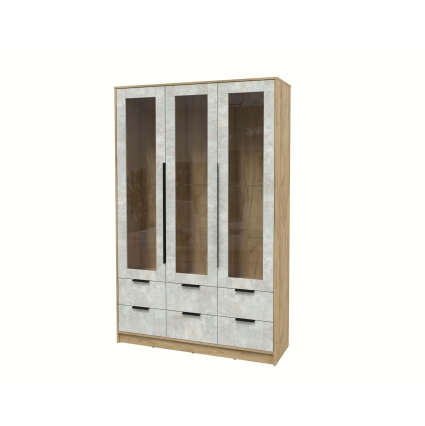 Шкаф с витриной КТ-ШВ3 (Дуб золотой ЛДСП/ Бетон лайт ЛДСП) Ш1360 В2128 Г451