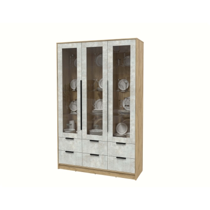 Шкаф с витриной КТ-ШВ3 (Дуб золотой ЛДСП/ Бетон лайт ЛДСП) Ш1360 В2128 Г451