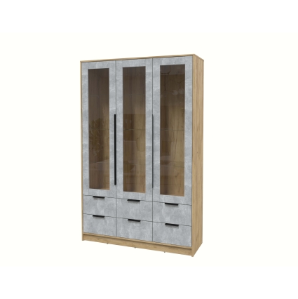 Шкаф с витриной КТ-ШВ3 (Дуб золотой ЛДСП/ Бетон ЛДСП) Ш1360 В2128 Г451