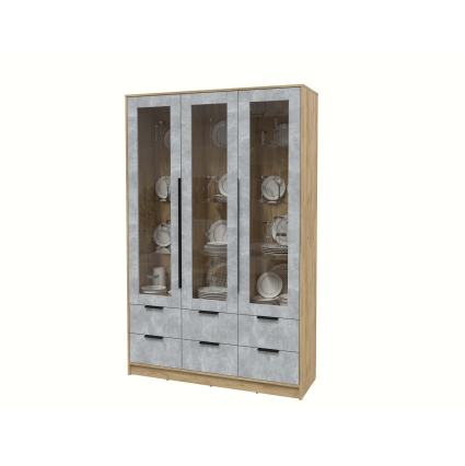 Шкаф с витриной КТ-ШВ3 (Дуб золотой ЛДСП/ Бетон ЛДСП) Ш1360 В2128 Г451