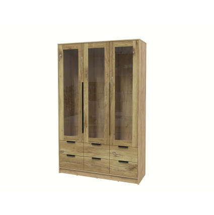 Шкаф с витриной КТ-ШВ3 (Дуб золотой ЛДСП/ Дуб нокс ЛДСП) Ш1360 В2128 Г451