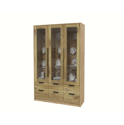 Шкаф с витриной КТ-ШВ3 (Дуб золотой ЛДСП/ Дуб нокс ЛДСП) Ш1360 В2128 Г451
