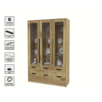 Шкаф с витриной КТ-ШВ3 (Дуб золотой ЛДСП/ Дуб нокс ЛДСП) Ш1360 В2128 Г451