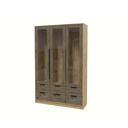 Шкаф с витриной КТ-ШВ3 (Дуб золотой ЛДСП/ Дуб веллингтон ЛДСП) Ш1360 В2128 Г451
