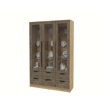 Шкаф с витриной КТ-ШВ3 (Дуб золотой ЛДСП/ Дуб веллингтон ЛДСП) Ш1360 В2128 Г451