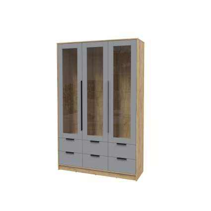 Шкаф с витриной КТ-ШВ3 (Дуб золотой ЛДСП/ Серебро ЛДСП) Ш1360 В2128 Г451