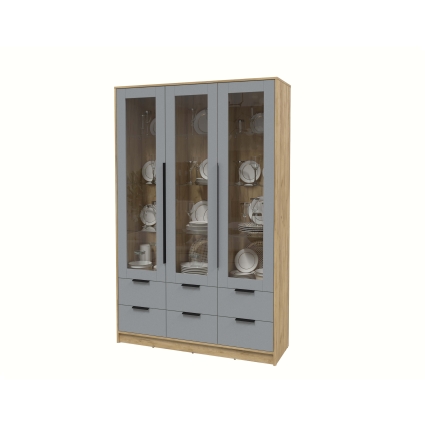 Шкаф с витриной КТ-ШВ3 (Дуб золотой ЛДСП/ Серебро ЛДСП) Ш1360 В2128 Г451