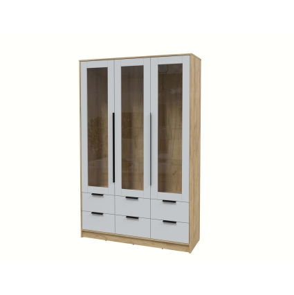Шкаф с витриной КТ-ШВ3 (Дуб золотой ЛДСП/ Серый ЛДСП) Ш1360 В2128 Г451