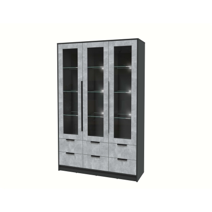 Шкаф с витриной КТ-ШВ3 с подсветкой (Антрацит ЛДСП/ Бетон ЛДСП) Ш1360 В2128 Г451