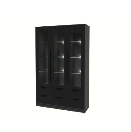 Шкаф с витриной КТ-ШВ3 с подсветкой (Антрацит ЛДСП/ Черный ЛДСП) Ш1360 В2128 Г451