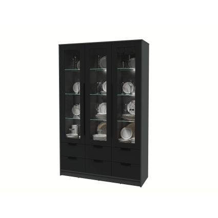 Шкаф с витриной КТ-ШВ3 с подсветкой (Антрацит ЛДСП/ Черный ЛДСП) Ш1360 В2128 Г451