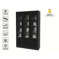 Шкаф с витриной КТ-ШВ3 с подсветкой (Антрацит ЛДСП/ Черный ЛДСП) Ш1360 В2128 Г451