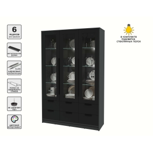 Шкаф с витриной КТ-ШВ3 с подсветкой (Антрацит ЛДСП/ Черный ЛДСП) Ш1360 В2128 Г45..