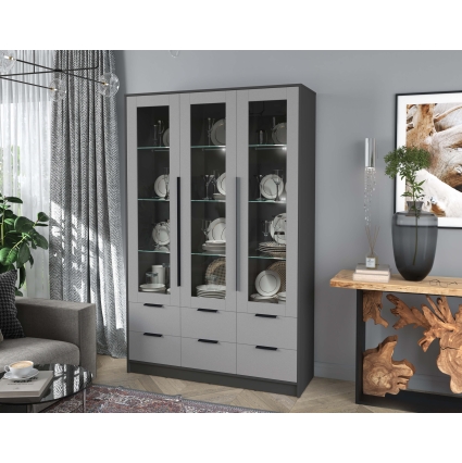 Шкаф с витриной КТ-ШВ3 с подсветкой (Антрацит ЛДСП/ Серебро ЛДСП) Ш1360 В2128 Г451