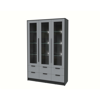 Шкаф с витриной КТ-ШВ3 с подсветкой (Антрацит ЛДСП/ Серебро ЛДСП) Ш1360 В2128 Г451