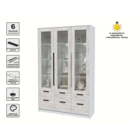 Шкаф с витриной КТ-ШВ3 с подсветкой (Белый ЛДСП/ Дуб белый ЛДСП) Ш1360 В2128 Г451
