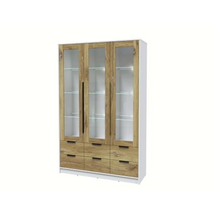 Шкаф с витриной КТ-ШВ3 с подсветкой (Белый ЛДСП/ Дуб нокс ЛДСП) Ш1360 В2128 Г451