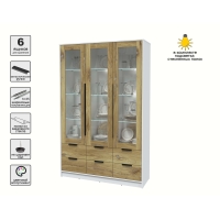 Шкаф с витриной КТ-ШВ3 с подсветкой (Белый ЛДСП/ Дуб нокс ЛДСП) Ш1360 В2128 Г451