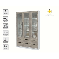 Шкаф с витриной КТ-ШВ3 с подсветкой (Белый ЛДСП/ Дуб серый ЛДСП) Ш1360 В2128 Г451