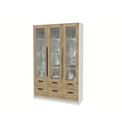 Шкаф с витриной КТ-ШВ3 с подсветкой (Белый ЛДСП/ Дуб золотой ЛДСП) Ш1360 В2128 Г451