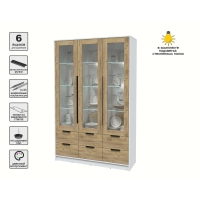 Шкаф с витриной КТ-ШВ3 с подсветкой (Белый ЛДСП/ Дуб золотой ЛДСП) Ш1360 В2128 Г451