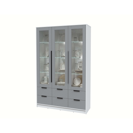 Шкаф с витриной КТ-ШВ3 с подсветкой (Белый ЛДСП/ Серебро ЛДСП) Ш1360 В2128 Г451