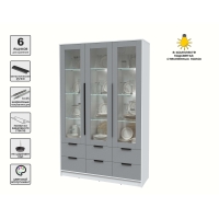 Шкаф с витриной КТ-ШВ3 с подсветкой (Белый ЛДСП/ Серебро ЛДСП) Ш1360 В2128 Г451