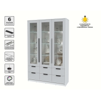 Шкаф с витриной КТ-ШВ3 с подсветкой (Белый ЛДСП/ Серый ЛДСП) Ш1360 В2128 Г451