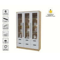 Шкаф с витриной КТ-ШВ3 с подсветкой (Дуб золотой ЛДСП/ Серый ЛДСП) Ш1360 В2128 Г451