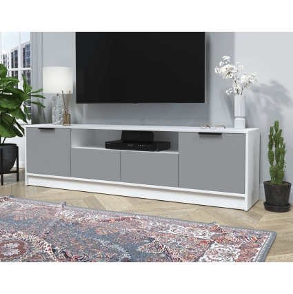 Тумба КТ-ТВ4-50 (Белый ЛДСП/ Серебро ЛДСП) Ш1800 В495 Г355