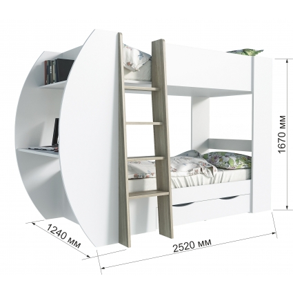 Кровать двухъярусная "Анеси-2" Ш2520 В1670 Г1240 (Белый/ Дуб санома)