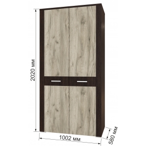Шкаф для одежды КЛ-03 Ш1002 В2020 Г580 (Дуб серый/ Венге)