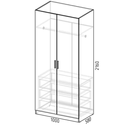 Шкаф распашной Марсель МР 08 L1 (ЛДСП Белый премиум) Ш1000 В2160 Г580