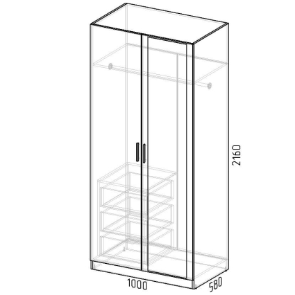 Шкаф распашной Марсель МР 09 L2 (ЛДСП Белый премиум) Ш1000 В2160 Г580