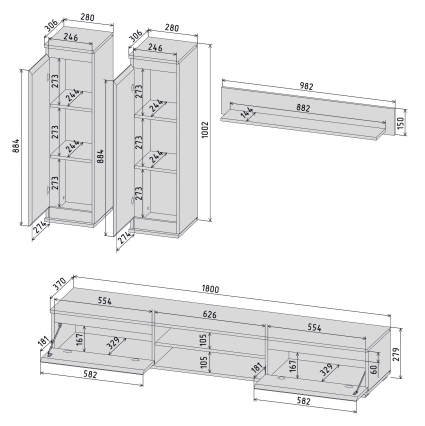 Набор мебели для гостиной NEO-10 (Белый платинум/ Серый) Ш2955 В13250 Г335