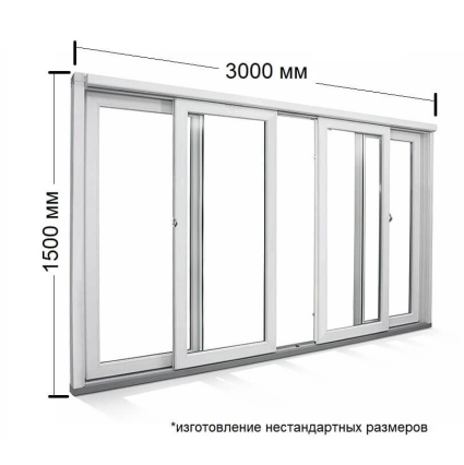 Раздвижная рама ПВХ 3000х1500х60 мм прямая с одинарным стеклом (Белый)