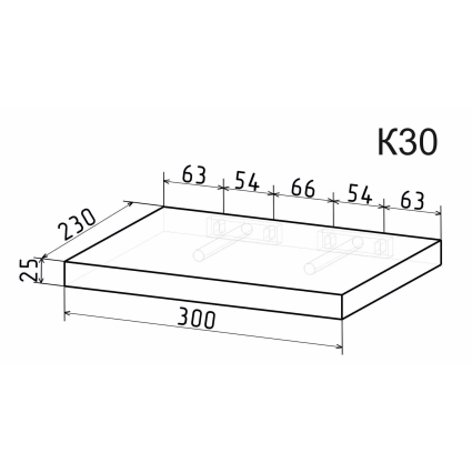 Полка К30 (Дуб Стирлинг) Ш300 В25 Г230 Полка К30 (Дуб Стирлинг) Ш300 В25 Г230