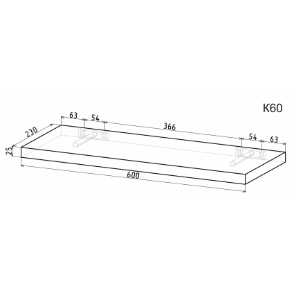 Полка К60 (Дуб Стирлинг) Ш600 В25 Г230 Полка К60 (Дуб Стирлинг) Ш600 В25 Г230