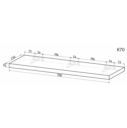 Полка К70 (Дуб Стирлинг) Ш700 В25 Г230 Полка К70 (Дуб Стирлинг) Ш700 В25 Г230