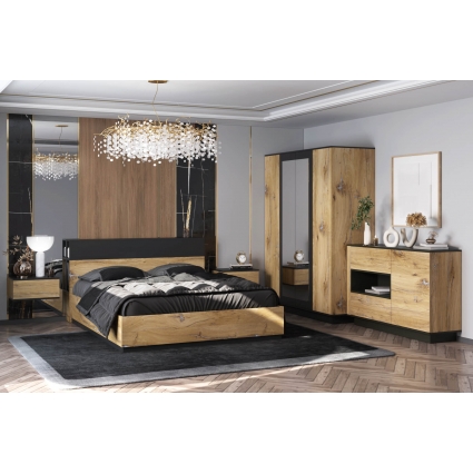 Набор мебели для спальни Quartz-14 Ш5666 В2000 Г2216 (Дуб Нокс/ Черный)