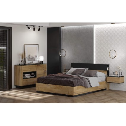 Набор мебели для спальни Quartz-15 Ш4066 В943 Г2216 (Дуб Нокс/ Черный)